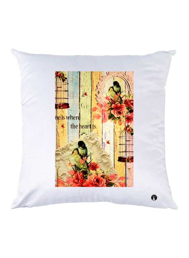 بي بي وسادة زينة بطبعة عبارة "Where The Heart Is" أبيض/أصفر/أخضر