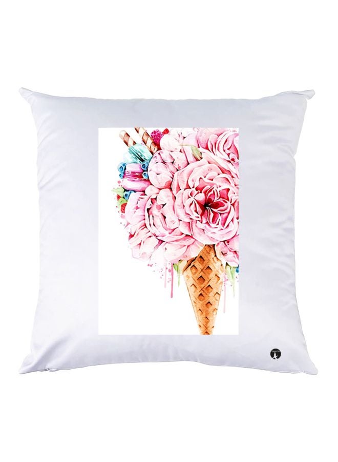 بي بي غطاء وسادة مطبوع عليه زهور أبيض/ وردي/ بيج 30x30سم