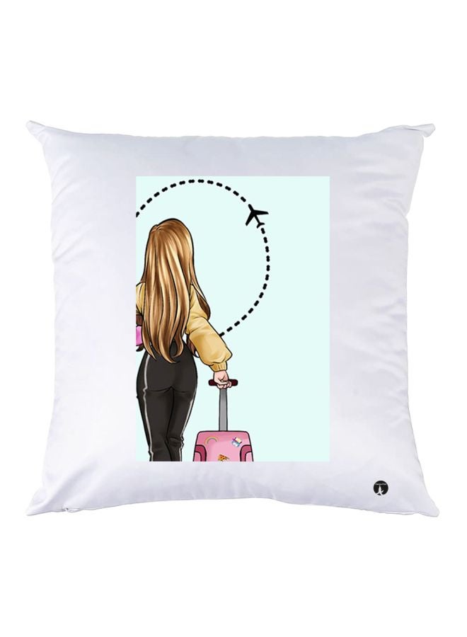 BP Decorative Printed Throw Pillow White/Blue/Beige 30x30cm