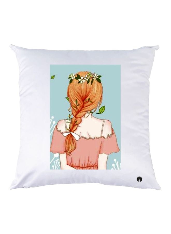 BP Decorative Printed Throw Pillow White/Pink/Beige 30x30cm