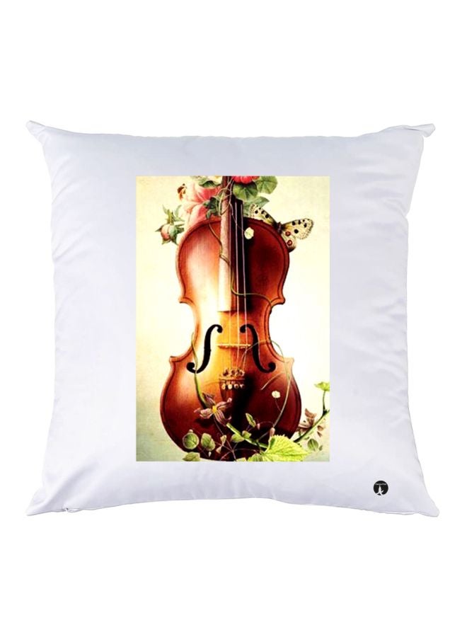 بي بي وسادة زينة بطبعة آلة الكمان أبيض/بني/ أصفر 30x30سم