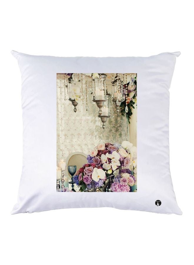 BP Floral Printed Throw Pillow White/Beige/Purple 30x30cm