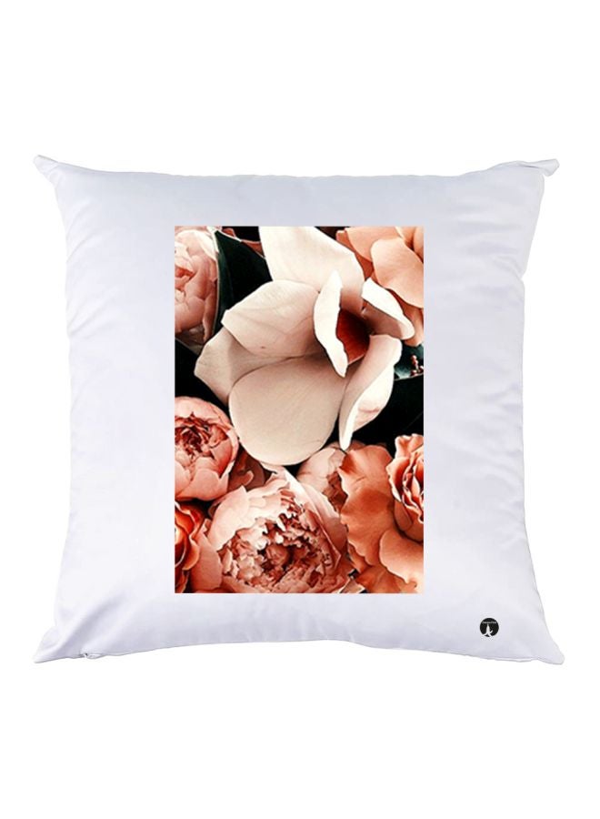 بي بي غطاء وسادة مطبوع عليه زهور أبيض/ وردي/ بيج 30x30سم