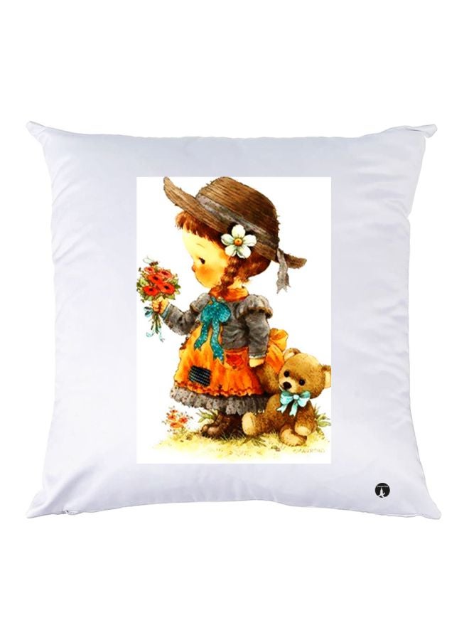 BP Cartoon Printed Throw Pillow White/Brown/Orange 30x30cm