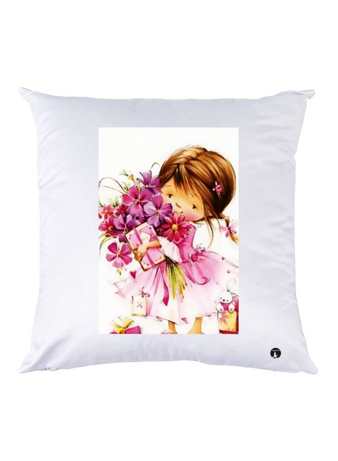 BP Decorative Printed Throw Pillow White/Pink/Brown 30x30cm
