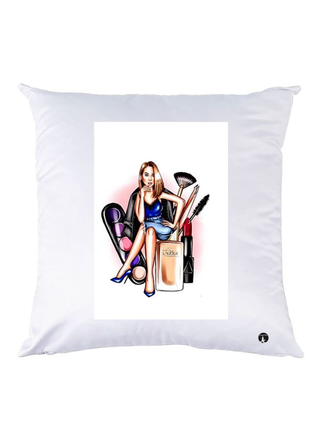 بي بي وسادة زينة بطبعة فتاة أبيض/ أزرق/ أسود 30x30سم