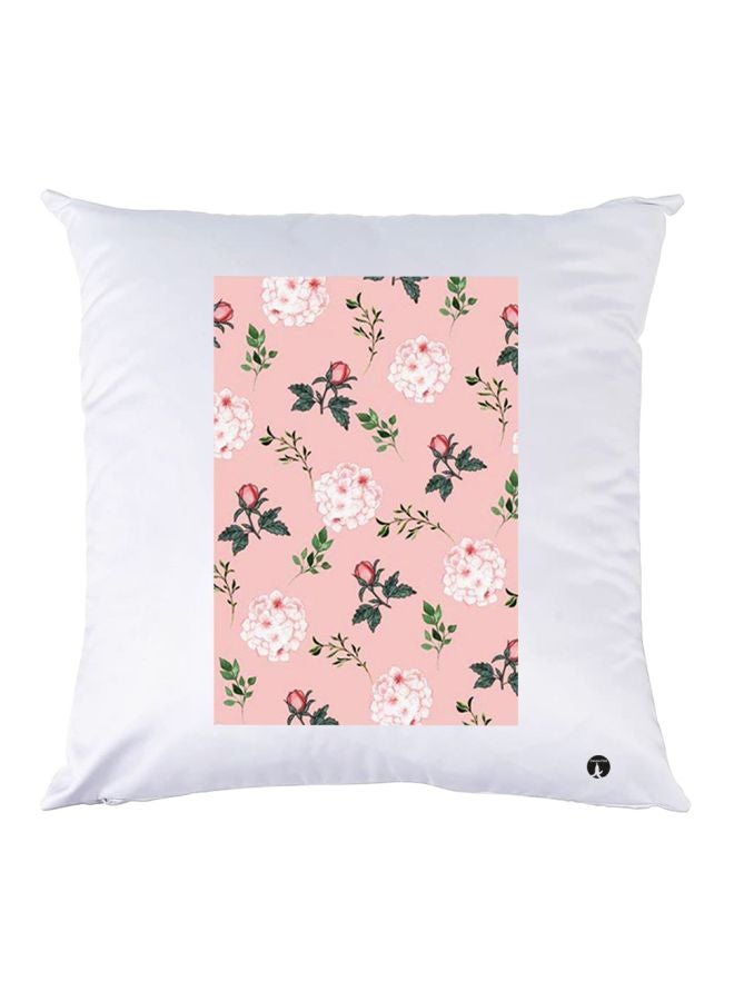 وسادة زينة بطبعة زهور polyester أبيض/وردي/أخضر 30x30سم