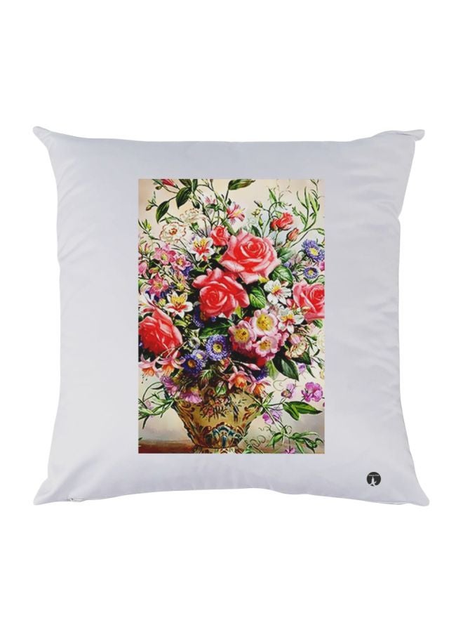 وسادة زينة بطبعة زهور polyester أبيض/أحمر/أخضر 30x30سم