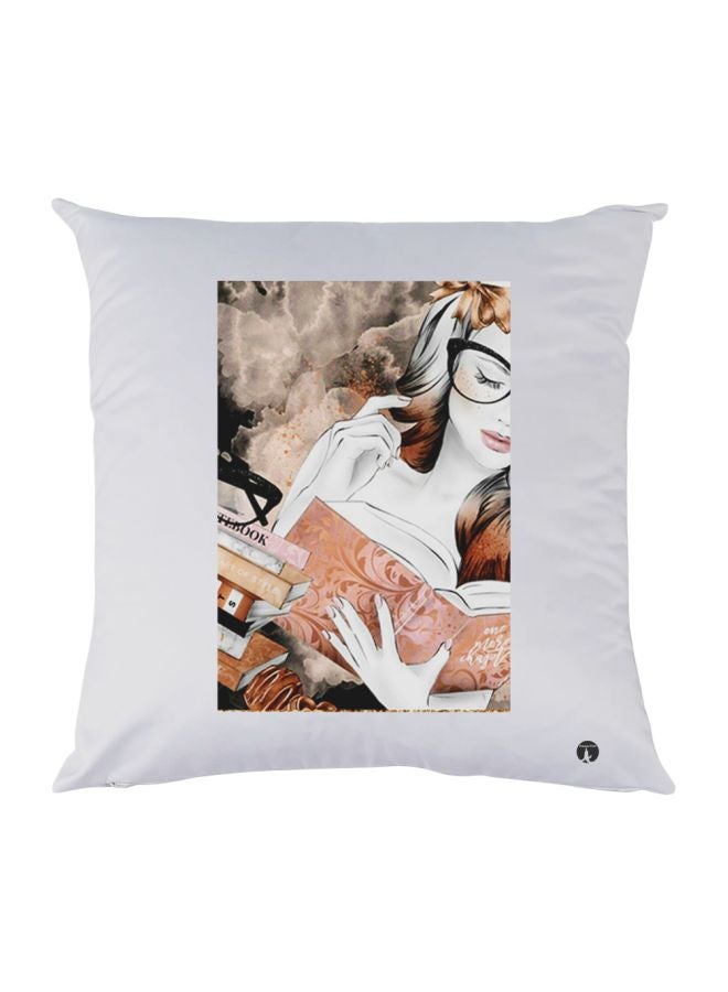 وسادة زينة بطبعة فتاة polyester أبيض/أسود/بني 30x30سم