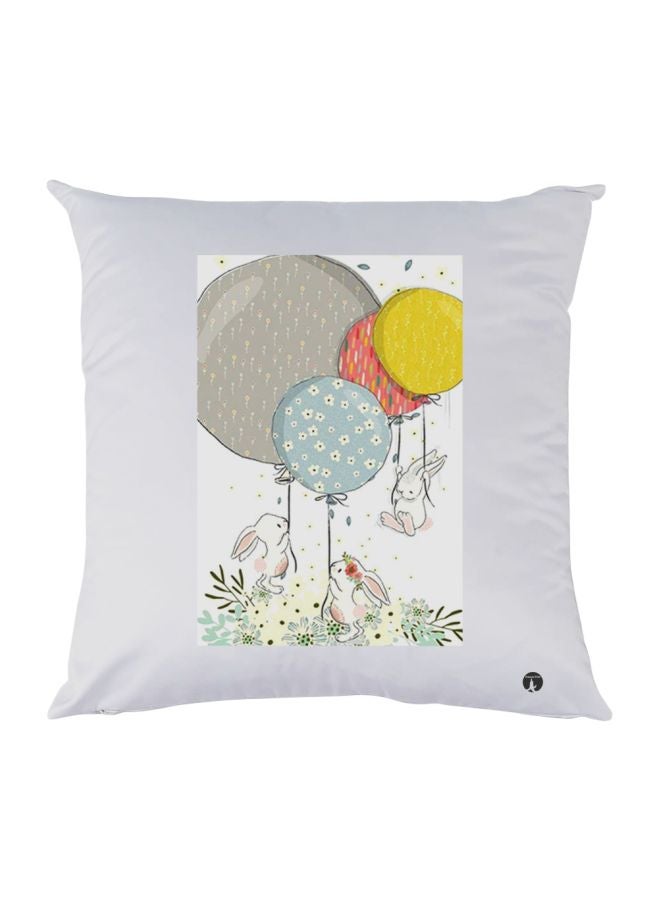 بي بي وسادة زينة للديكور بطبعة على شكل أرنب لطيف مع بالونات أبيض / رمادي / أصفر