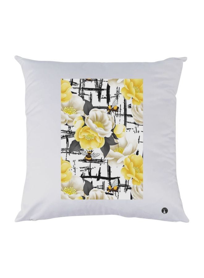 بي بي وسادة ديكور بطبعة زهور أبيض/أصفر/رمادي 30x30سم