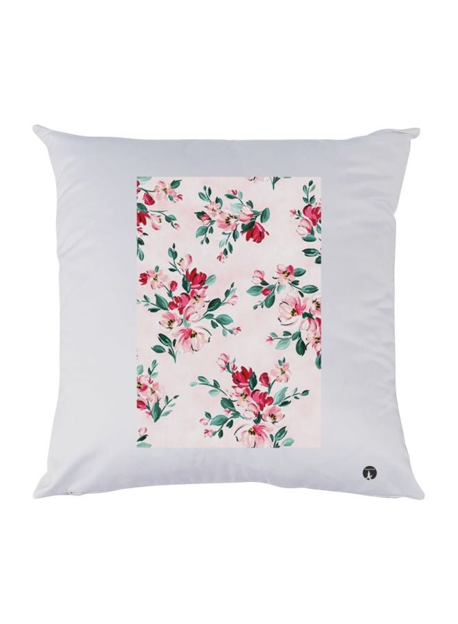 بي بي وسادة ديكور بطبعة زهور أبيض/وردي/أخضر 30x30سم