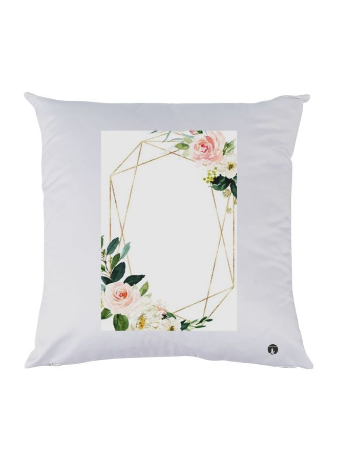 BP Roses Printed Decorative Throw Pillow White/Pink/Green 30x30cm