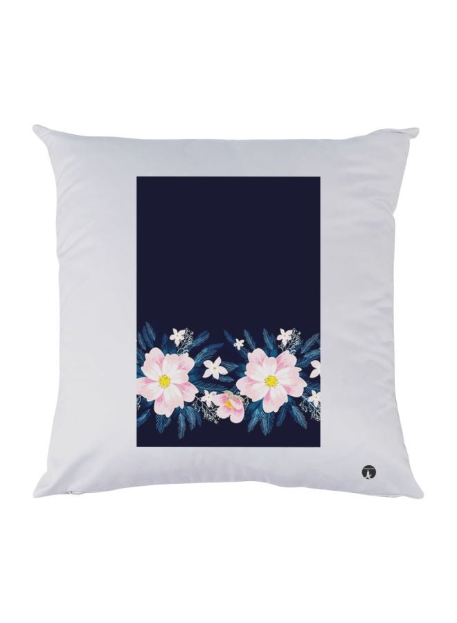 BP Flowers Printed Decorative Throw Pillow White/Navy/Pink 30x30cm