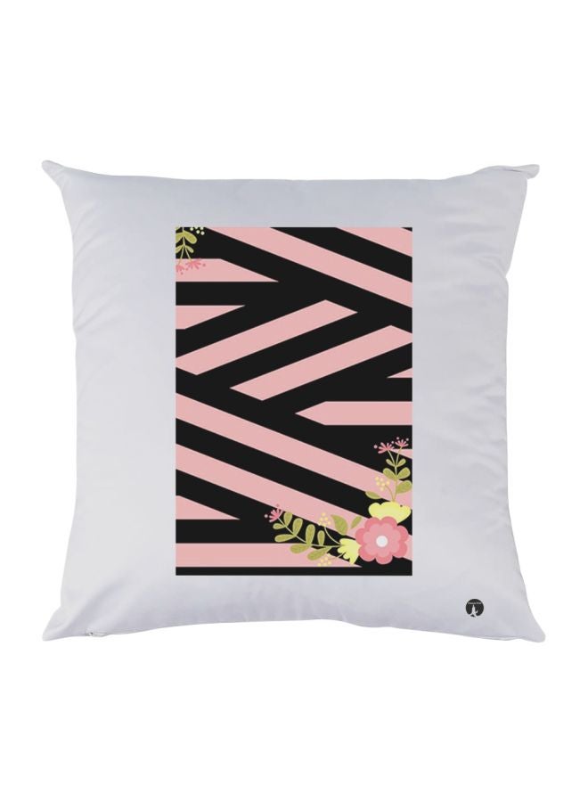 BP Flowers Printed Decorative Throw Pillow White/Pink/Black 30x30cm