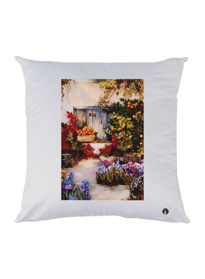 BP Flowers Printed Decorative Throw Pillow White/Beige/Pink 30x30cm 