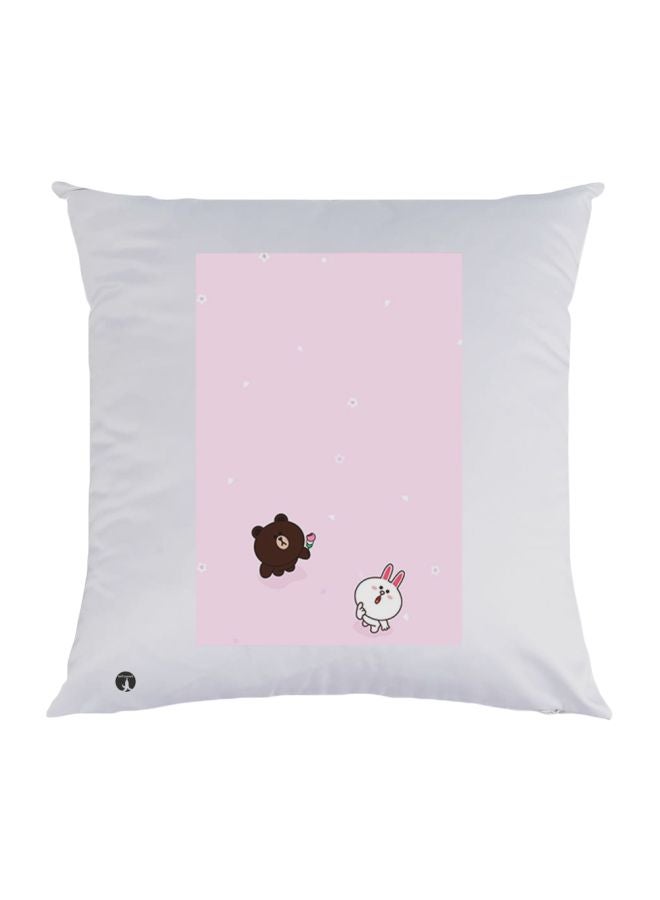 بي بي وسادة زينة بطبعة صورة حيوانات كرتونية أبيض/وردي/بني 30x30سم