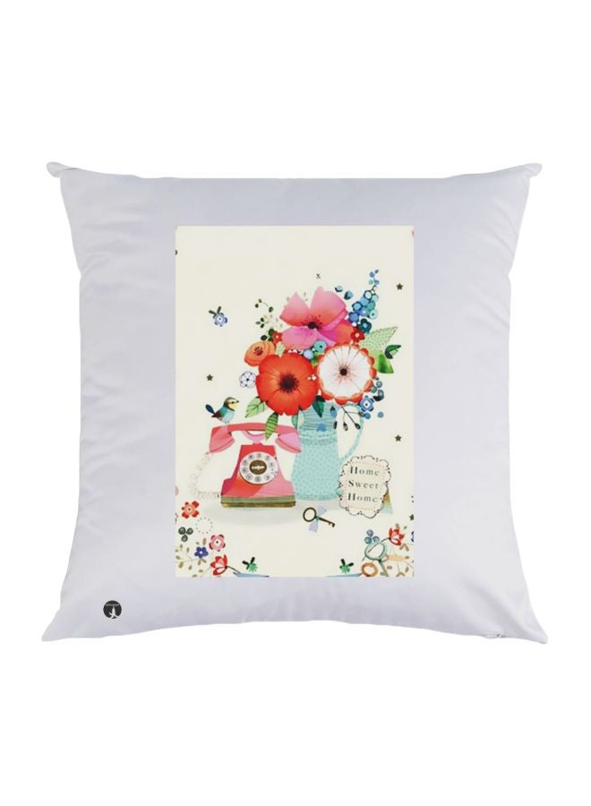 بي بي وسادة ديكور مزينة بطبعة رسمة زهور وهاتف أبيض / وردي / أزرق 30x30سم