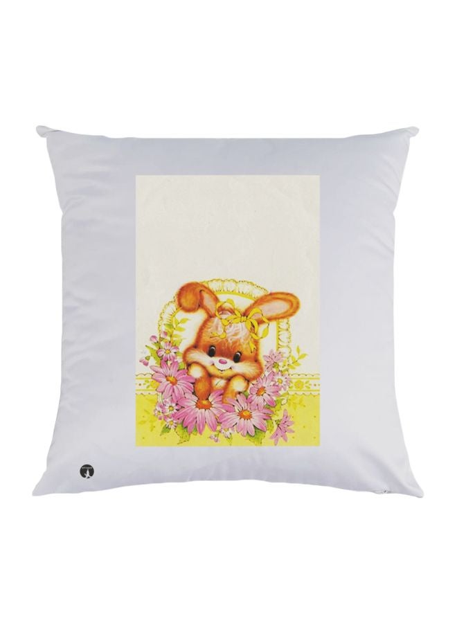 BP Cartoon Bunny With Flowers Printed Decorative Throw Pillow White/Yellow/Brown 30x30cm 