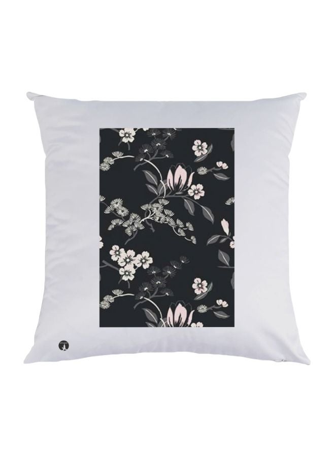 بي بي وسادة ديكور بطبعة زهور أبيض/أسود/رمادي 30x30سم