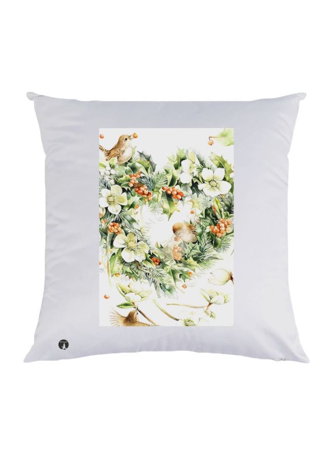 BP Flower Heart Printed Decorative Throw Pillow White/Green/Brown 