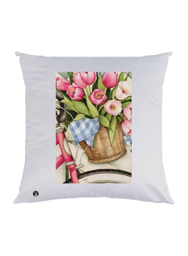 BP Flowers Printed Decorative Throw Pillow White/Pink/Green 30x30cm 