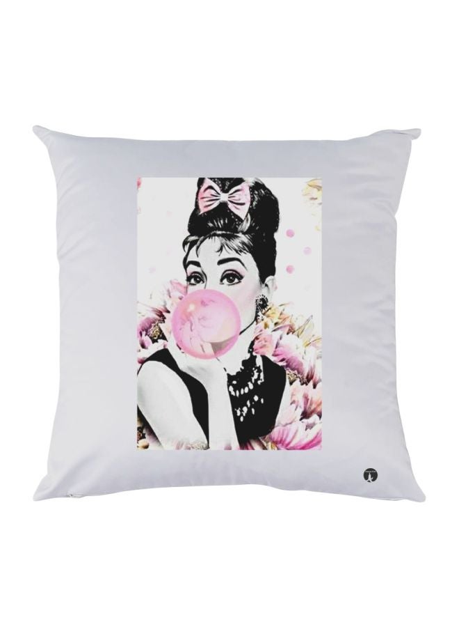 بي بي وسادة مزخرفة بتفاصيل مطبوعة أبيض/وردي/أسود 30x30سم