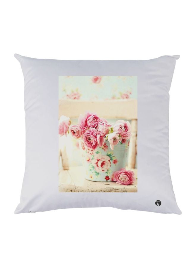 وسادة ديكور مزينة بطبعة زهور أبيض / وردي / أزرق 30x30سم