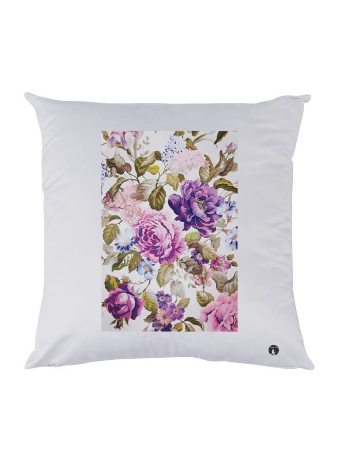 BP Floral Printed Decorative Throw Pillow White/Purple/Green 30x30cm
