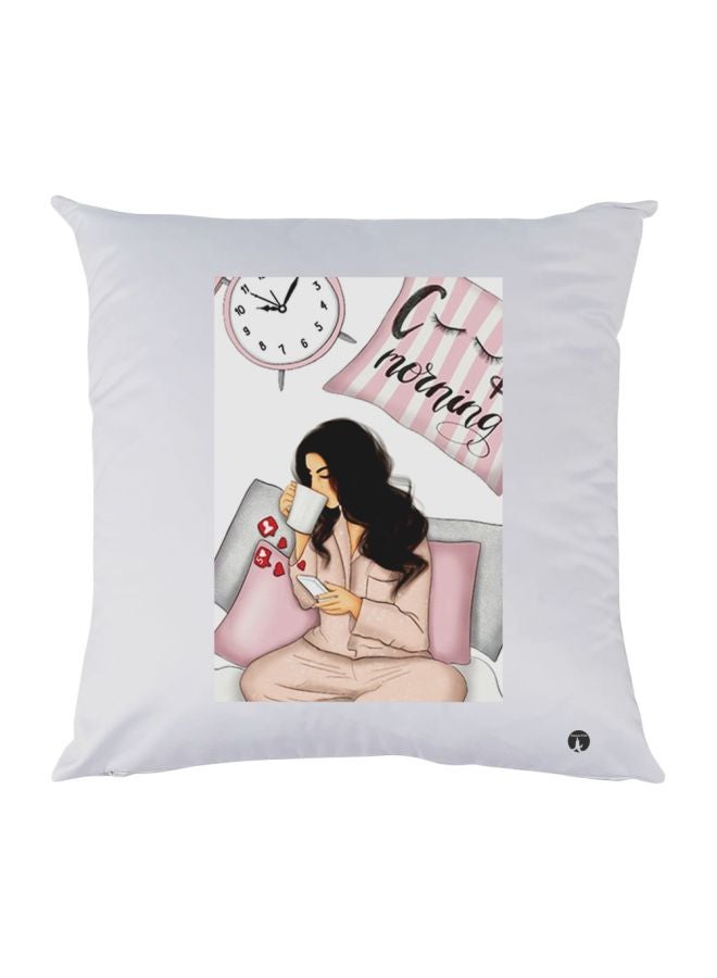 بي بي وسادة مزخرفة بتفاصيل مطبوعة أبيض/وردي/أسود 30x30سم