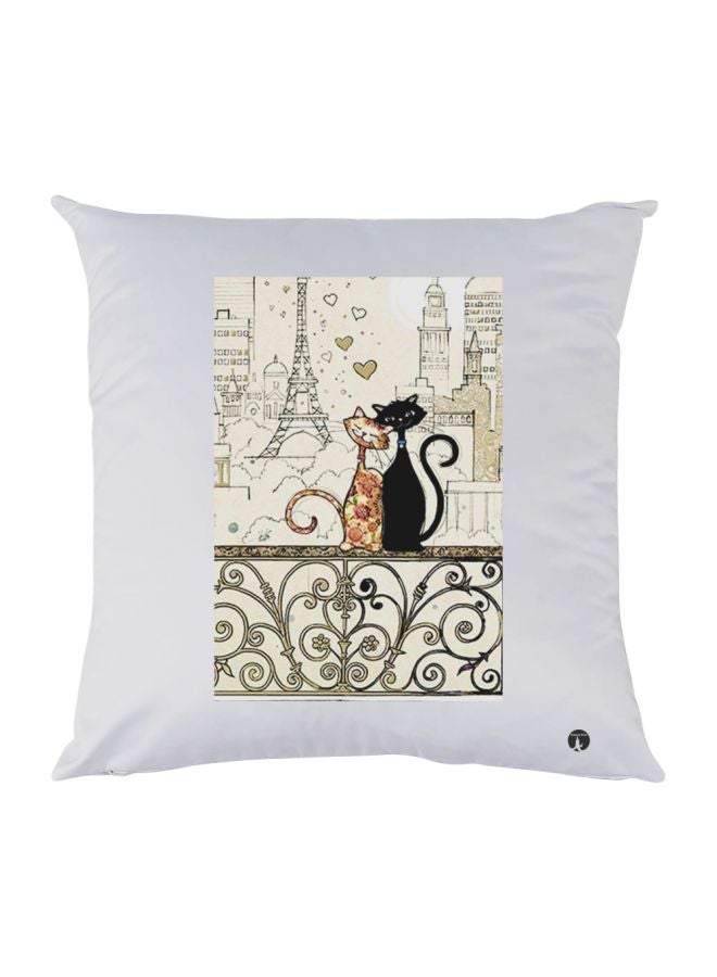 BP Cat Printed Decorative Throw Pillow White/Beige/Black 30x30cm