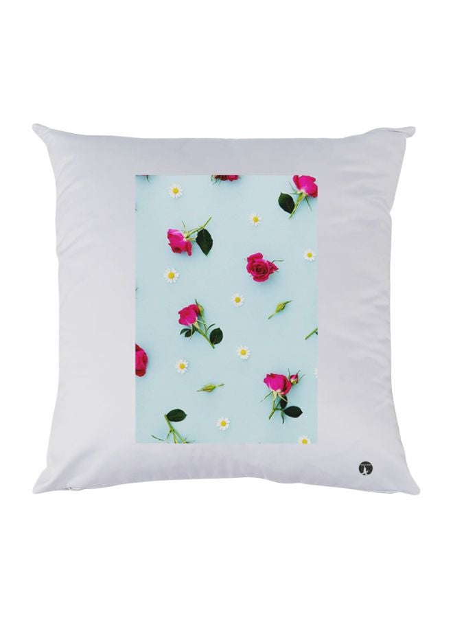 Rose Printed Decorative Throw Pillow White/Blue/Pink 30x30cm