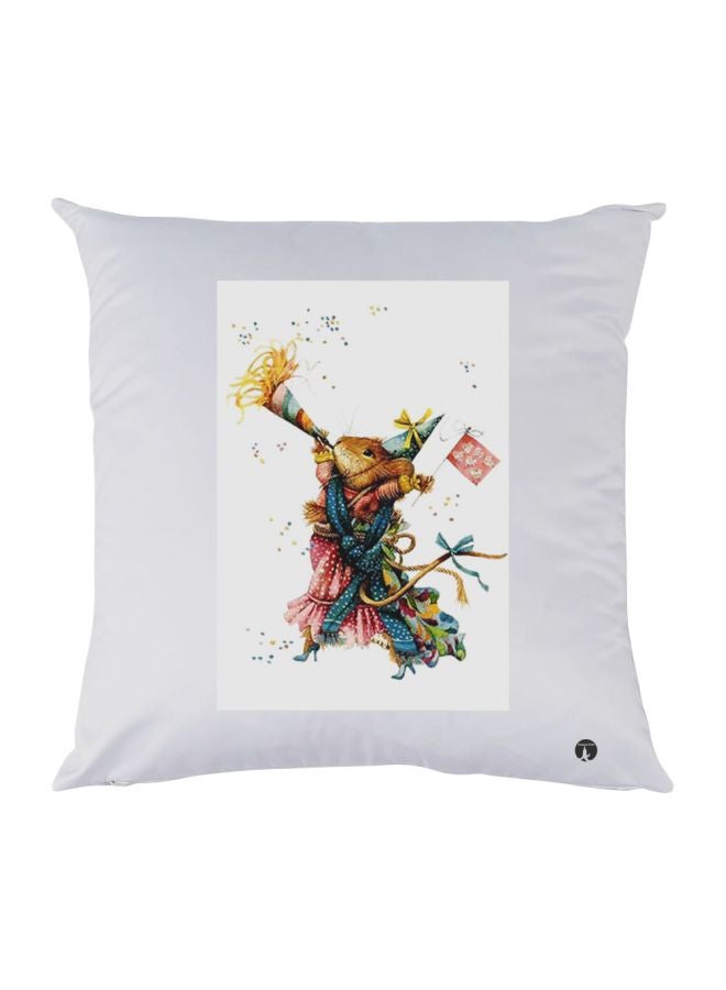 BP Printed Decorative Throw Pillow White/Blue/Yellow 30x30cm