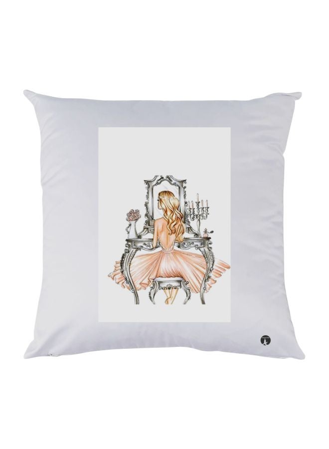 BP Printed Decorative Throw Pillow White/Pink/Grey 30x30cm