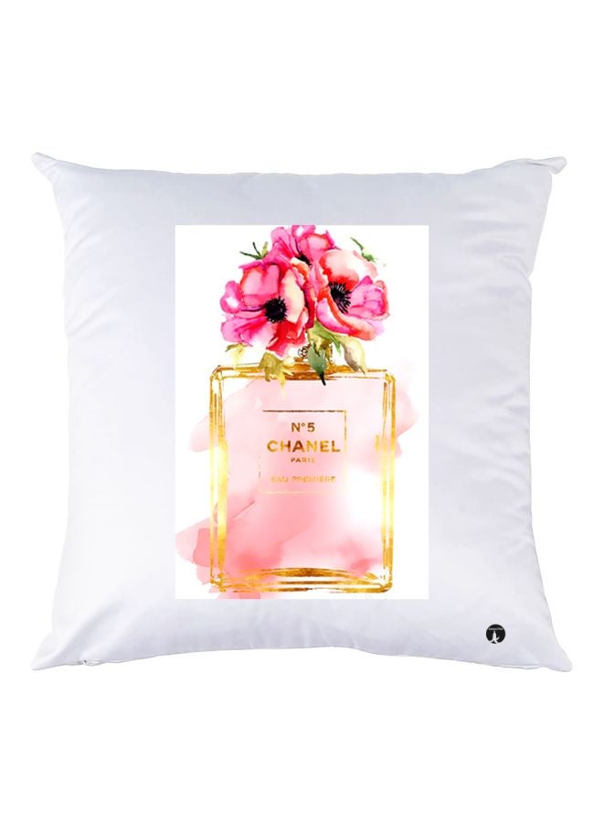 BP Chanel With Flowers Printed Throw Pillow White/Pink/Gold 30x30cm