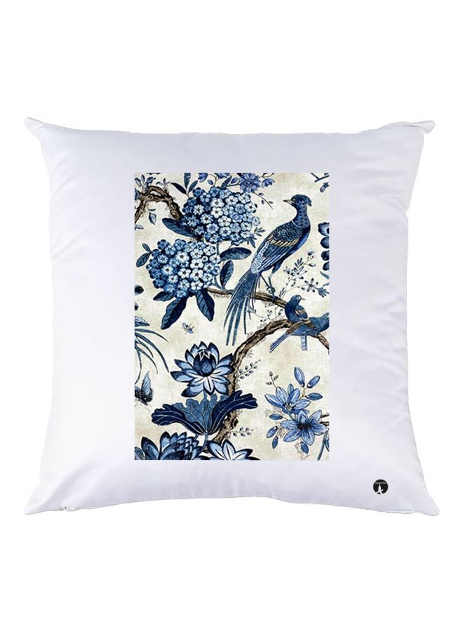 بي بي غطاء وسادة مطبوع عليه زهور أبيض/أزرق 30x30سم