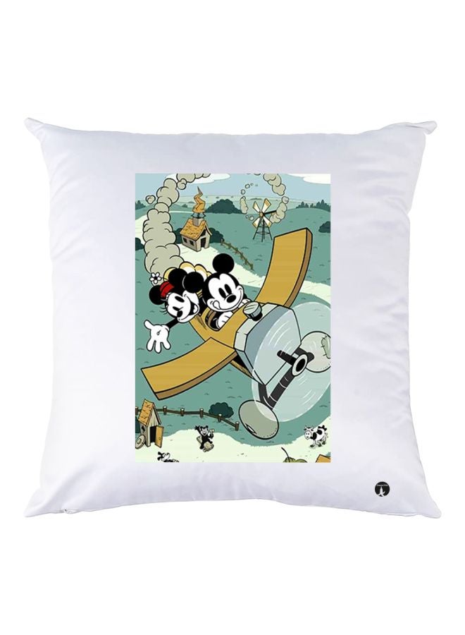 BP Mickey And Minnie Mouse Printed Throw Pillow White/Green/Brown 30x30cm