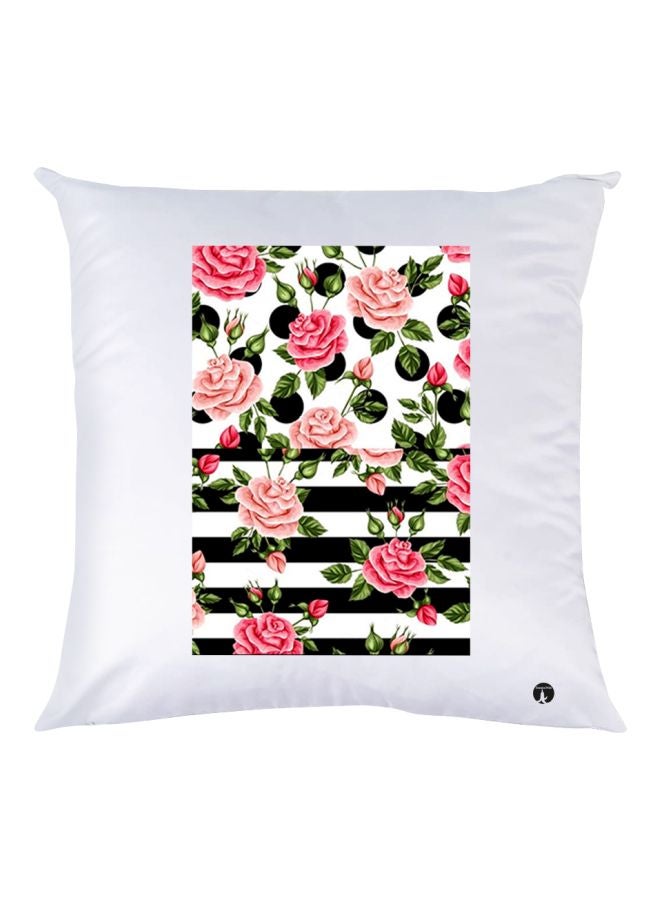 BP Rose Printed Throw Pillow White/Pink/Green 30x30cm