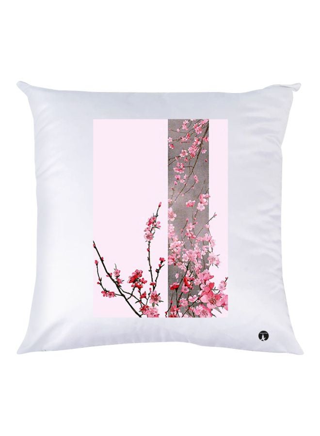 BP Flower Printed Decorative Throw Pillow White/Pink/Grey 30x30cm 