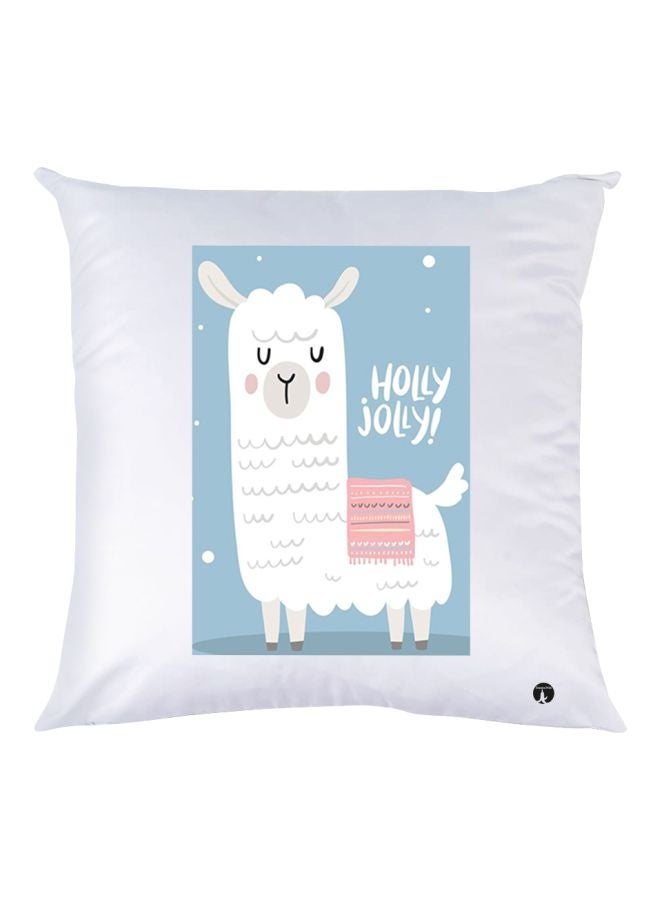 بي بي وسادة زينة للديكور بطبعة خروف وعبارة "Holly Jolly" أبيض/أزرق/وردي 30x30سم