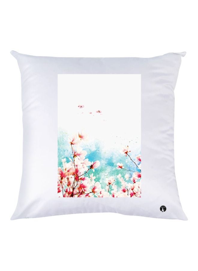 بي بي وسادة زينة مطبوع عليها رسمة زهور أبيض / وردي / أزرق 30x30سم
