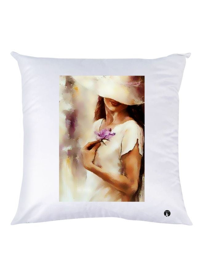 بي بي وسادة زينة بطبعة سيدة أبيض/بيج/أرجواني 30x30سم