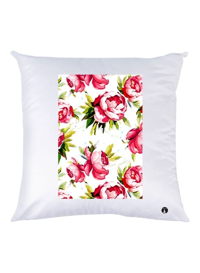 BP Flower Printed Decorative Throw Pillow White/Pink/Green 30x30cm