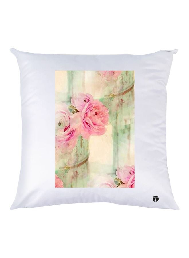 BP Flower Printed Decorative Throw Pillow White/Pink/Beige 30x30cm