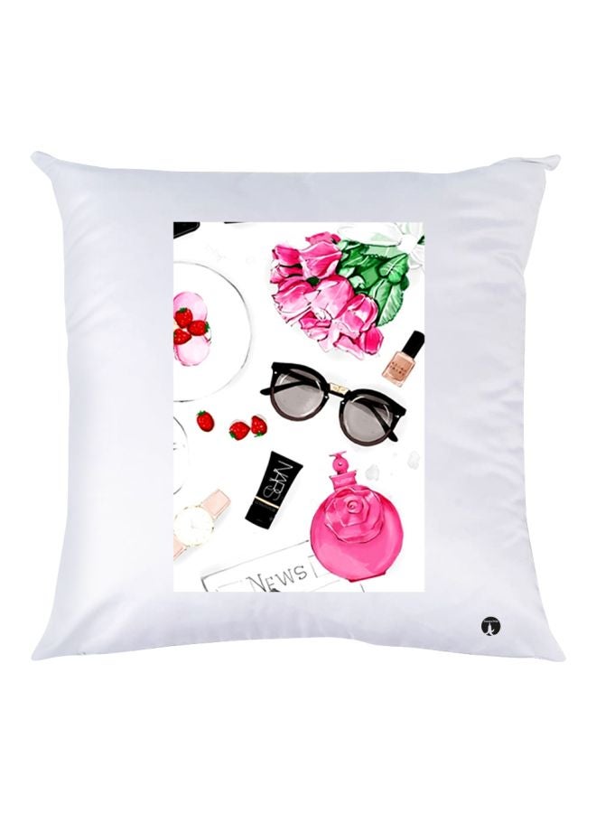 بي بي وسادة مزخرفة بتفاصيل مطبوعة أبيض/وردي/أسود 30x30سم