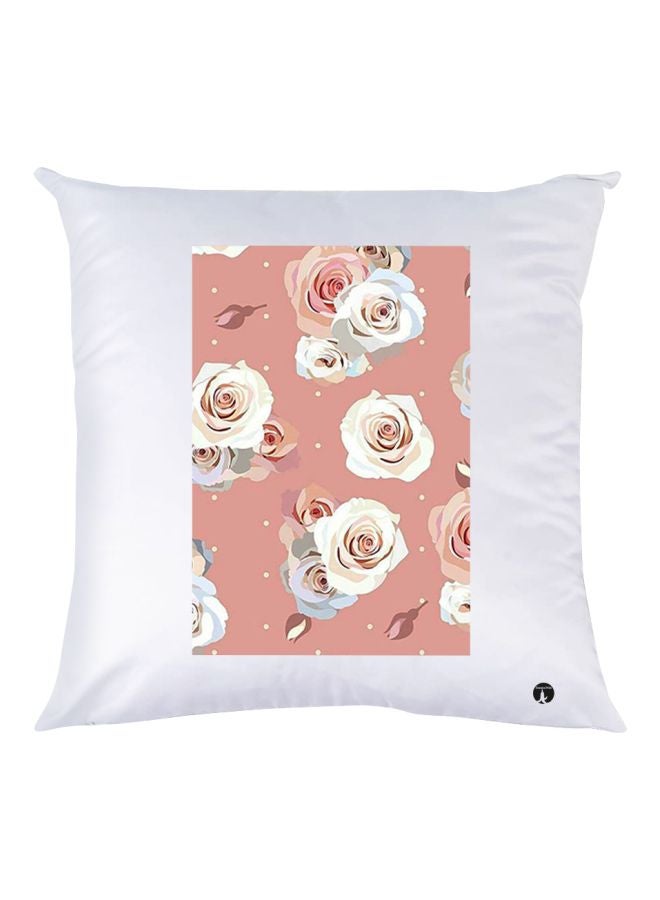 BP Flower Printed Decorative Throw Pillow White/Pink/Grey 30x30cm 