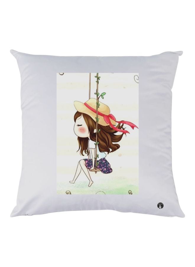 بي بي وسادة زينة للديكور مزينة برسمة فتاة أبيض/بني/ أصفر 30x30سم