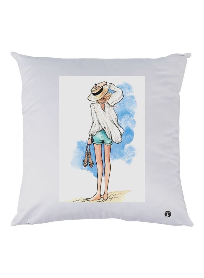 BP Girl Printed Decorative Throw Pillow White/Blue/Beige 30x30cm