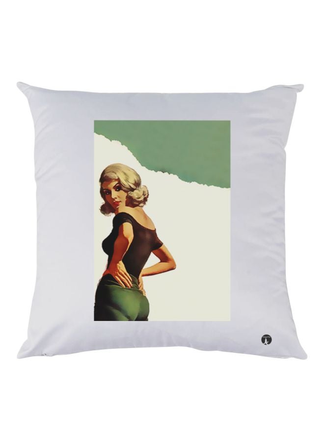 BP Girl Printed Decorative Throw Pillow White/Green/Brown 30x30cm
