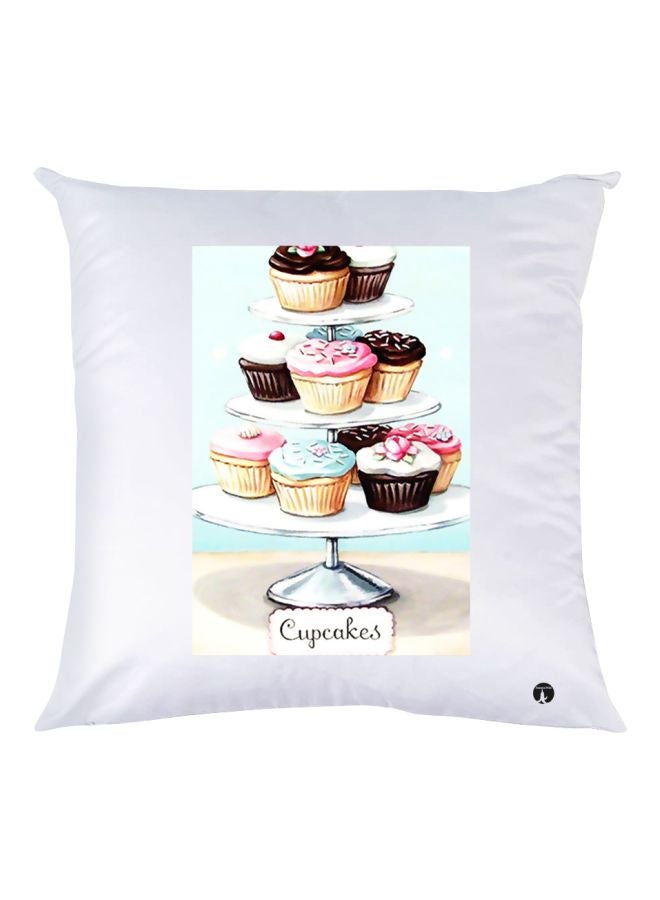 BP Cupcake Printed Throw Pillow White/Brown/Pink 30x30cm